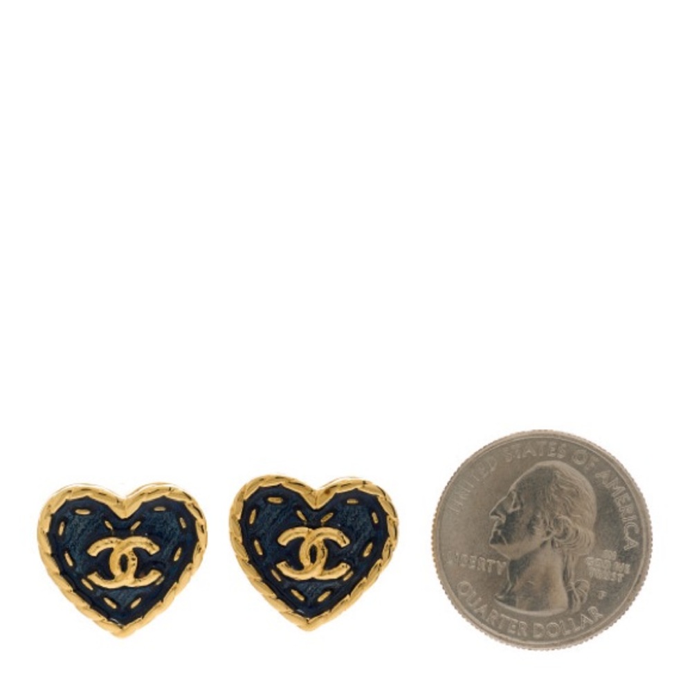 Chanel Gold and Navy Heart Earrings - Picture 3 of 5